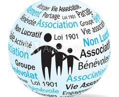 associations Globe illustrant des concepts d'association et de bénévolat, avec des silhouettes humaines.